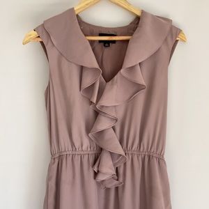 Lavender ruffle silky dress with pockets